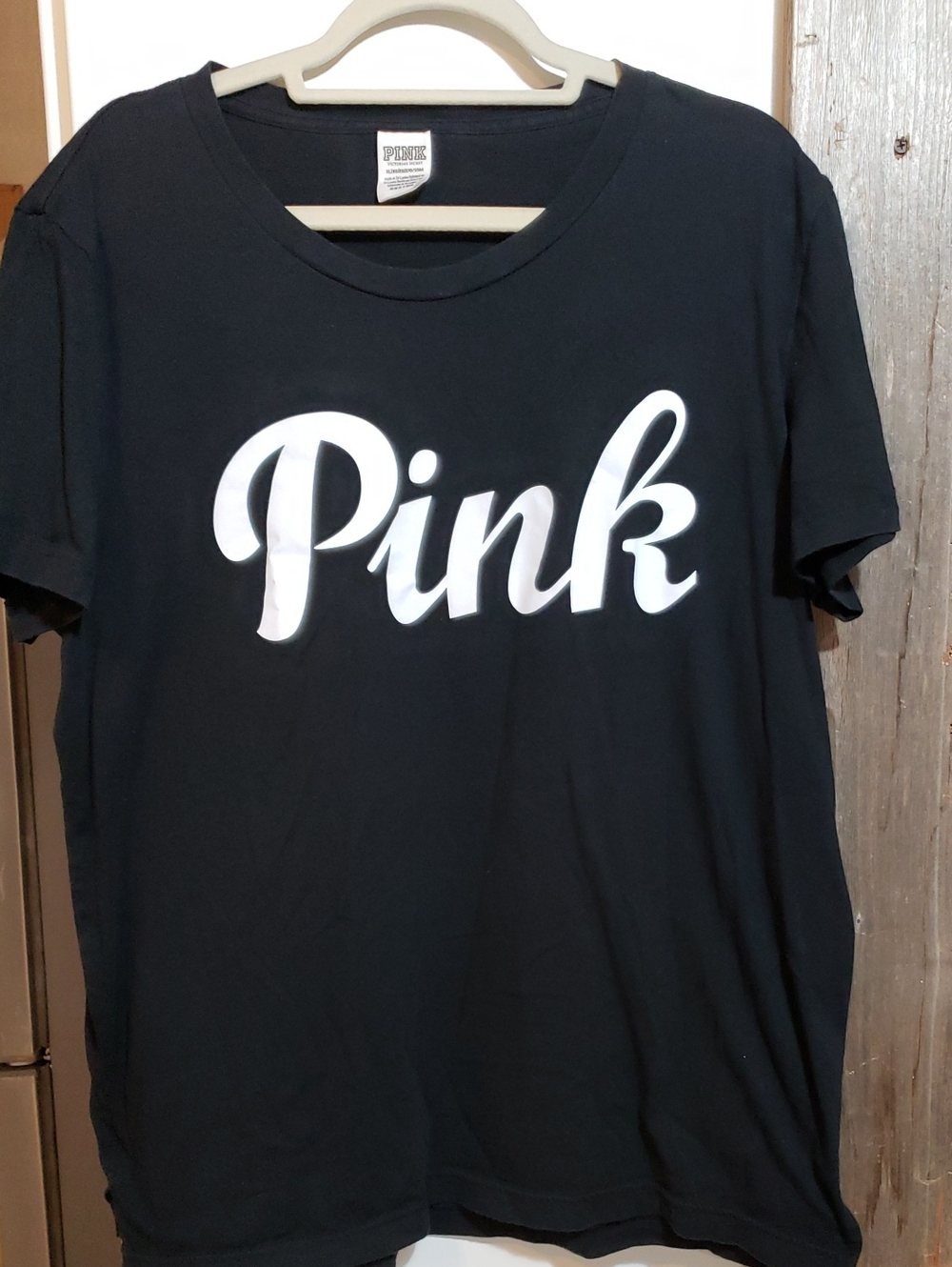Victorias Secret Black Tshirt XL Pink Logo In White On Front